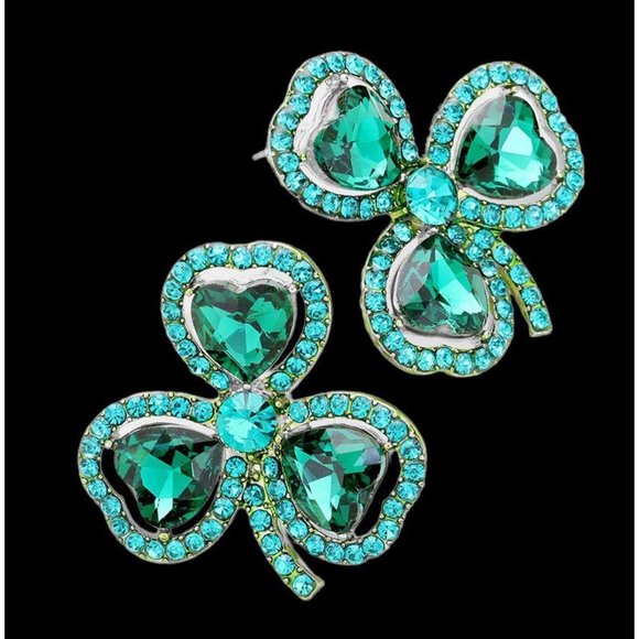 Shamrock Earrings Green Austrian Crystals Hearts Posts New St Patrick's … - Picture 4 of 11